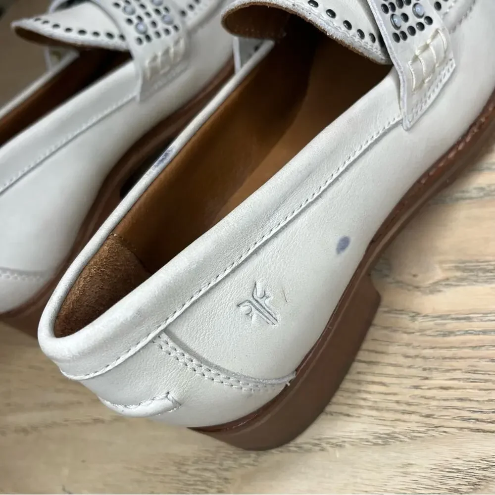 Frye Studded Chunky Leather Loafers Ivory Western Academia Preppy Women’s Size 6